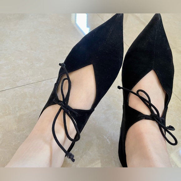 Celine Black Suede Babouche Pointed Toe Ballet Flats - Picture 11 of 13